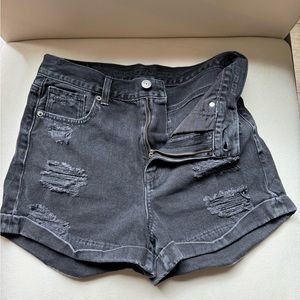 American Eagle distressed black wash shorts. High waist size 2.